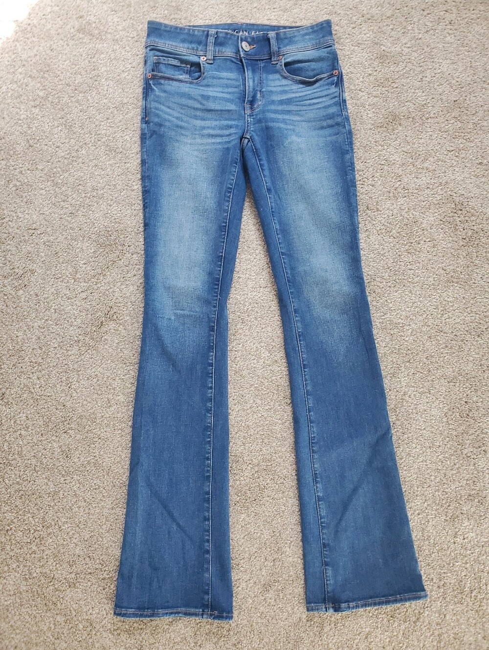 Extra Long Inseam American Eagle Blue Kick Boot Flare Stretch Denim Jeans